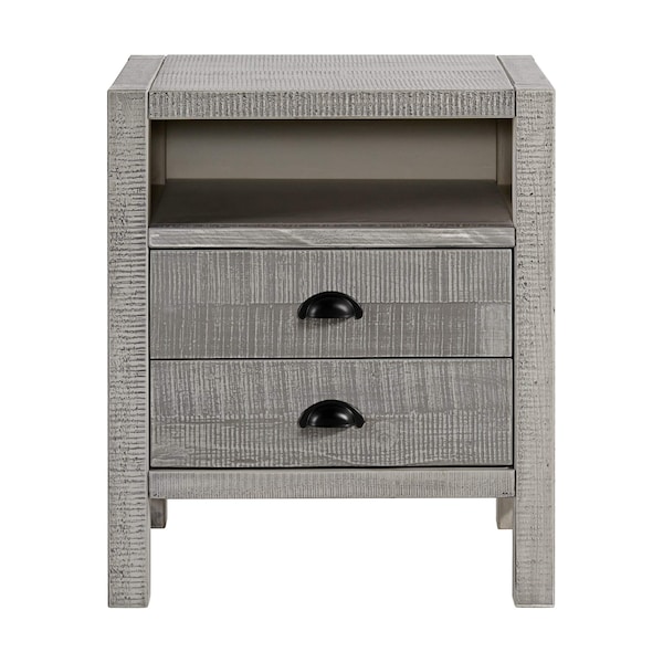 Windsor 2-Drawer Wood Nightstand, Driftwood Gray